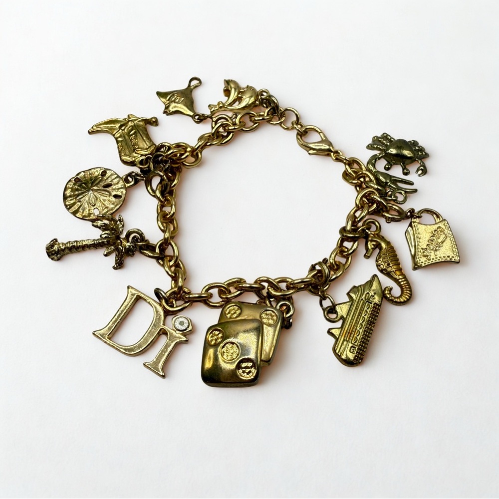 Beach Cruise Charm Bracelet Souvenir Jewelry Gold Tone Diamonds International DI